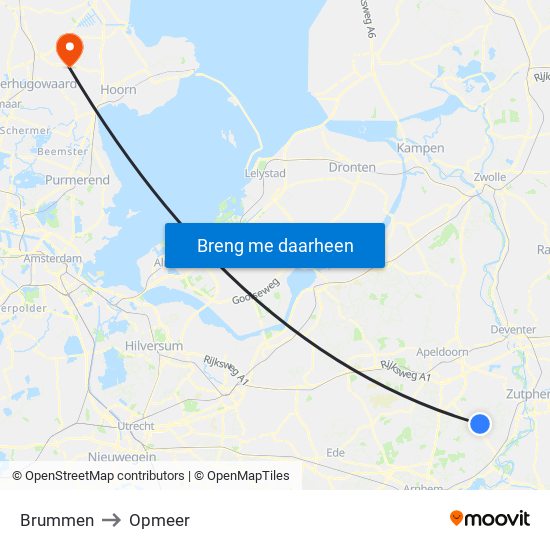 Brummen to Opmeer map