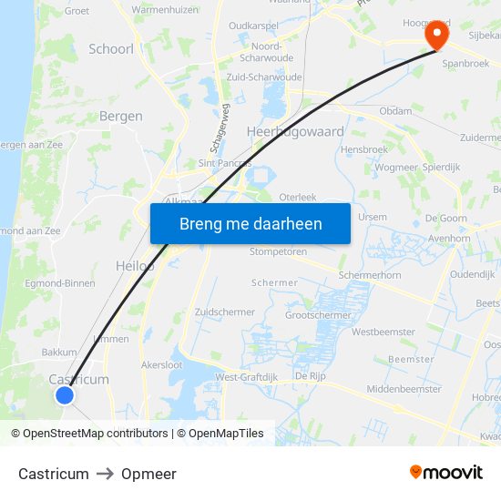Castricum to Opmeer map
