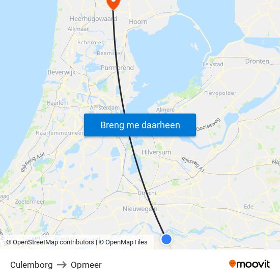 Culemborg to Opmeer map