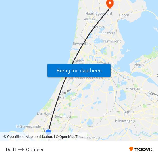 Delft to Opmeer map