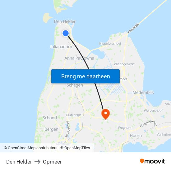 Den Helder to Opmeer map