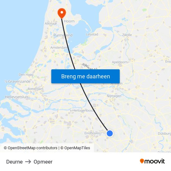Deurne to Opmeer map