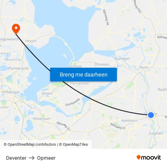 Deventer to Opmeer map