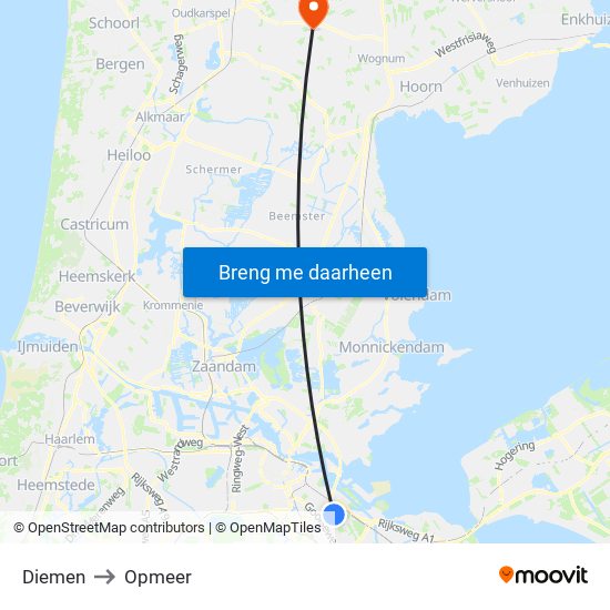 Diemen to Opmeer map