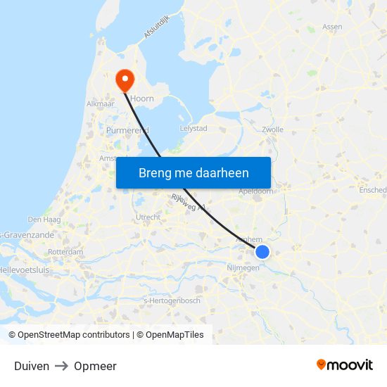 Duiven to Opmeer map