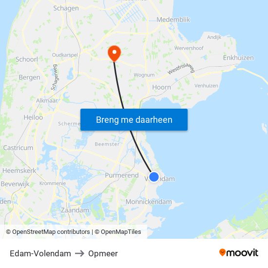 Edam-Volendam to Opmeer map