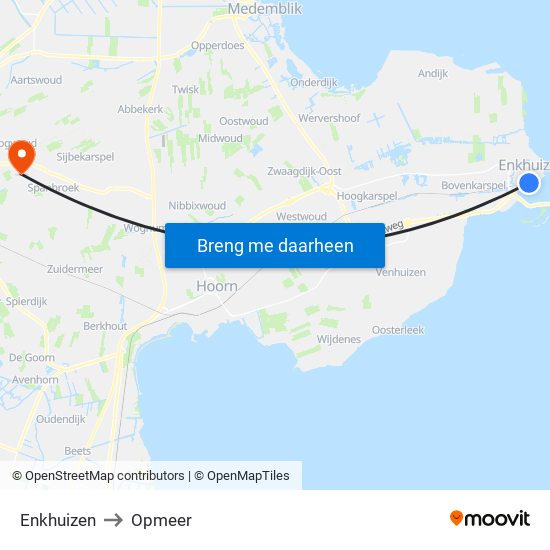 Enkhuizen to Opmeer map