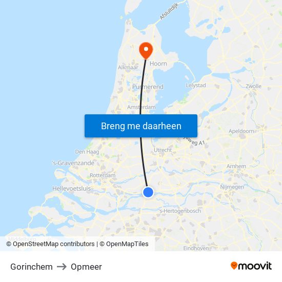 Gorinchem to Opmeer map