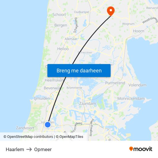 Haarlem to Opmeer map