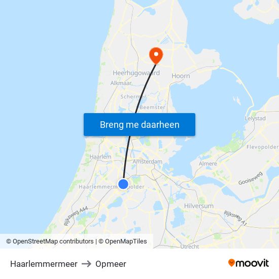 Haarlemmermeer to Opmeer map