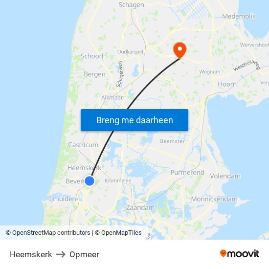 Heemskerk to Opmeer map