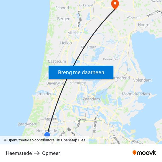 Heemstede to Opmeer map