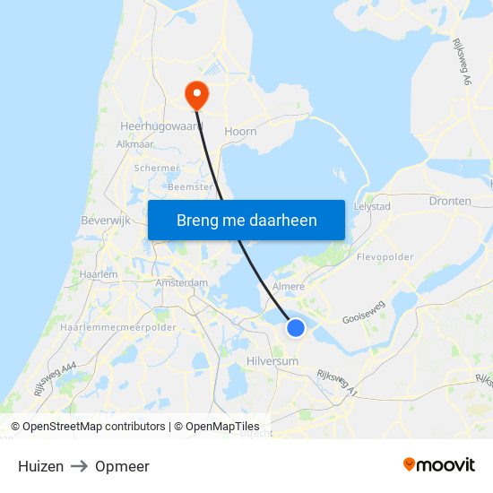 Huizen to Opmeer map