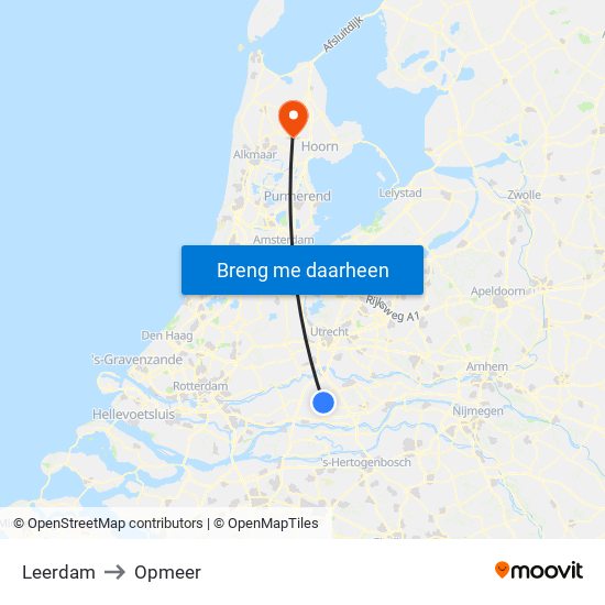 Leerdam to Opmeer map