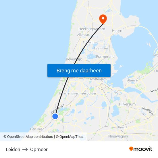 Leiden to Opmeer map