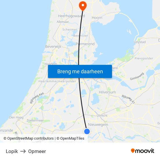 Lopik to Opmeer map