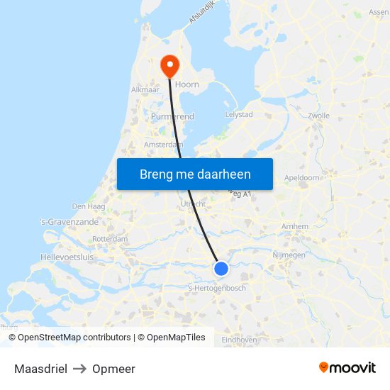 Maasdriel to Opmeer map