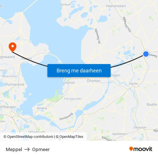 Meppel to Opmeer map