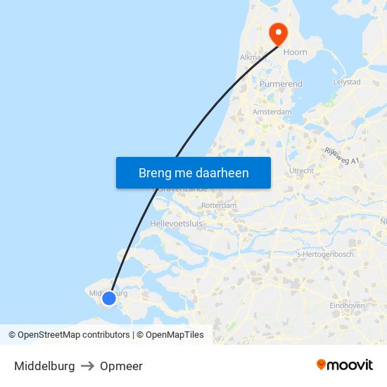 Middelburg to Opmeer map