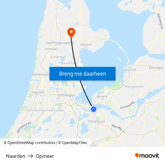 Naarden to Opmeer map