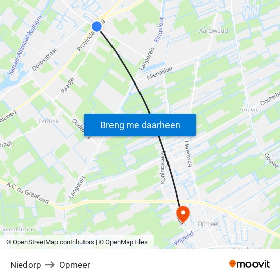 Niedorp to Opmeer map