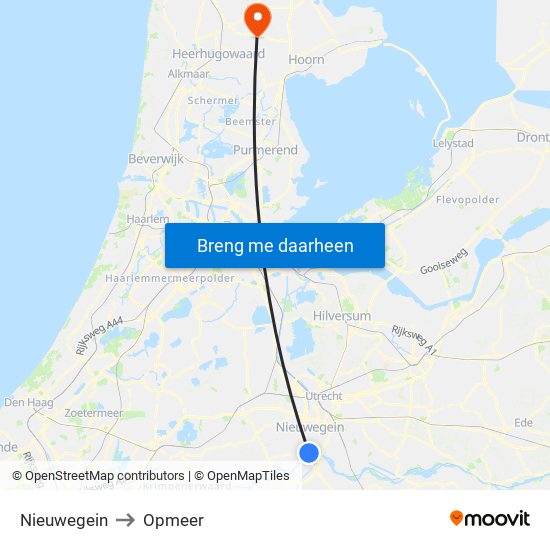 Nieuwegein to Opmeer map