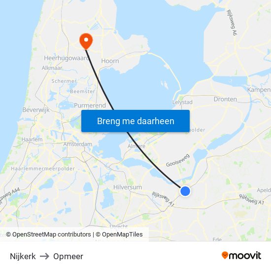 Nijkerk to Opmeer map