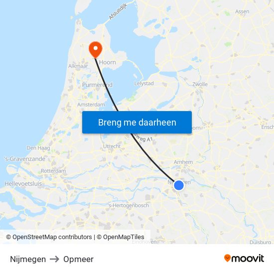 Nijmegen to Opmeer map