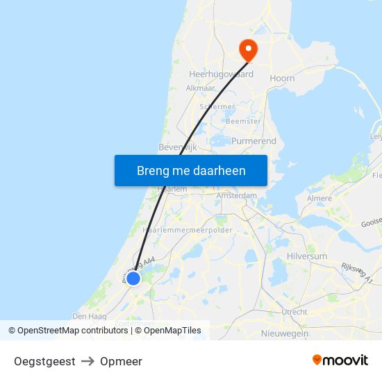 Oegstgeest to Opmeer map