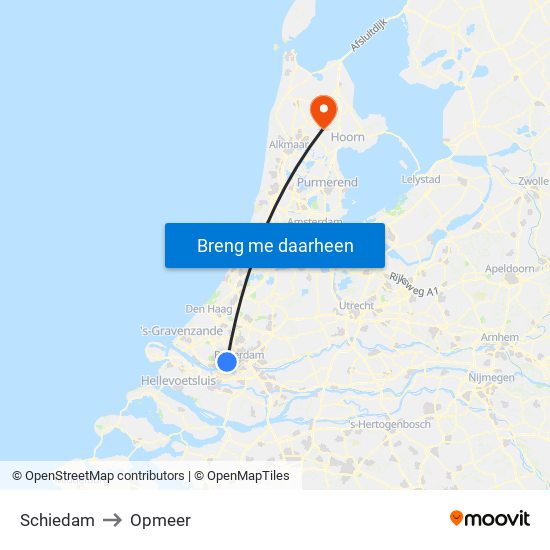 Schiedam to Opmeer map