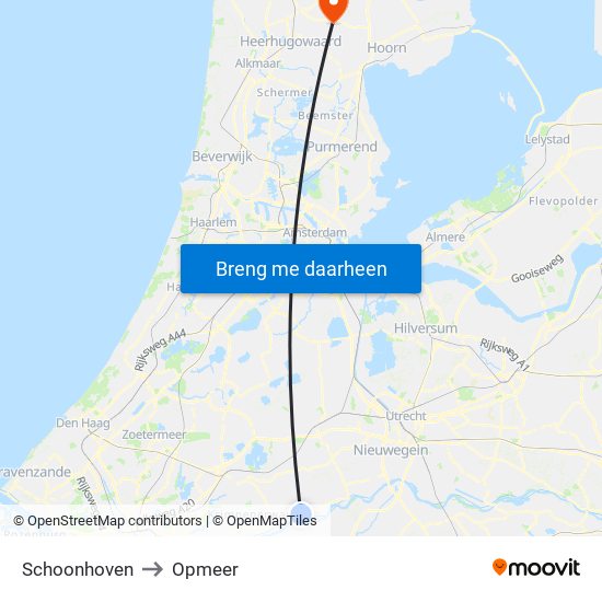Schoonhoven to Opmeer map