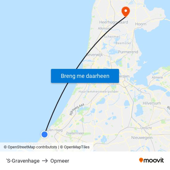 'S-Gravenhage to Opmeer map