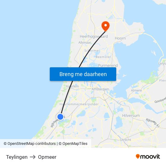 Teylingen to Opmeer map