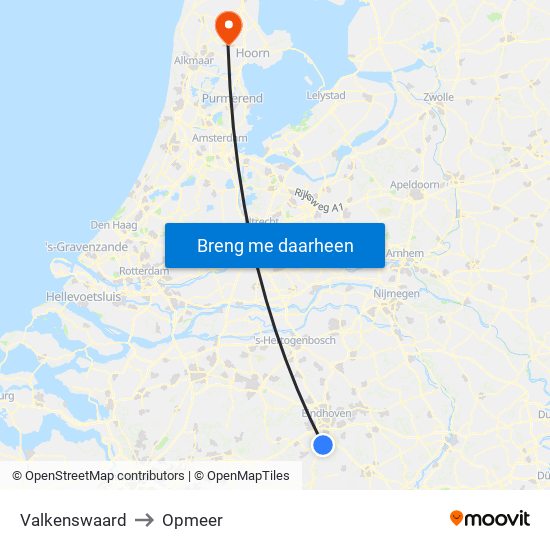 Valkenswaard to Opmeer map