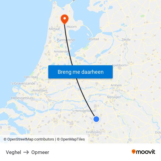 Veghel to Opmeer map