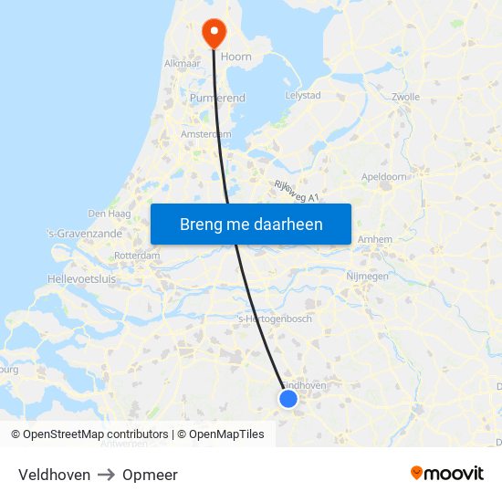 Veldhoven to Opmeer map