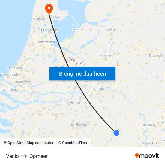 Venlo to Opmeer map