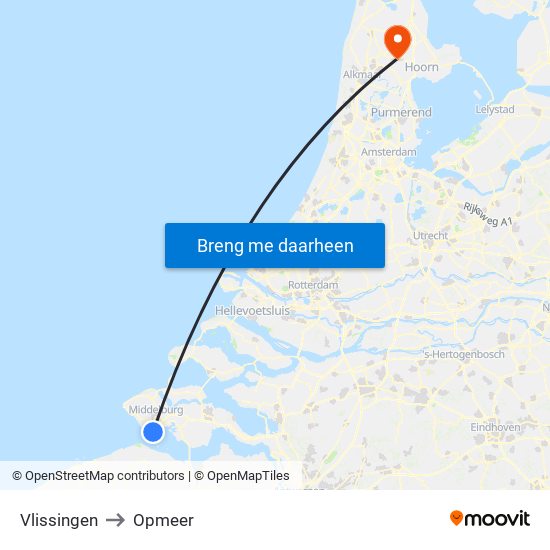 Vlissingen to Opmeer map