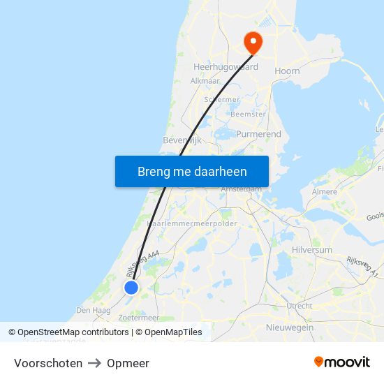 Voorschoten to Opmeer map