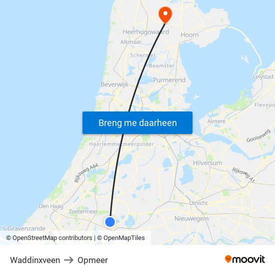 Waddinxveen to Opmeer map