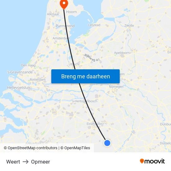 Weert to Opmeer map