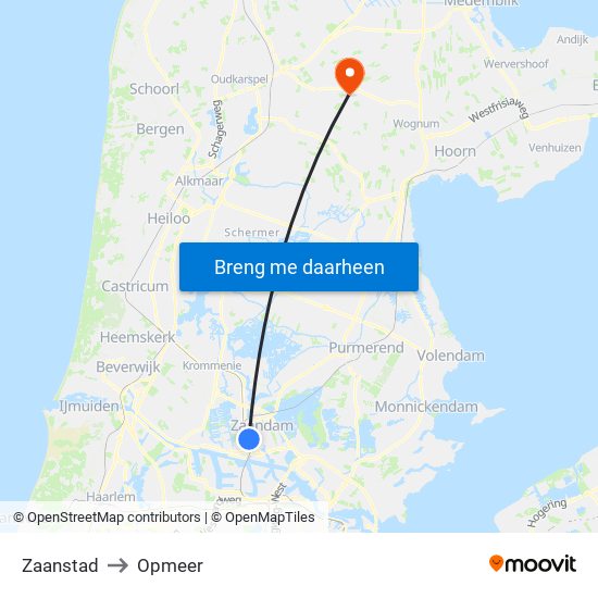 Zaanstad to Opmeer map