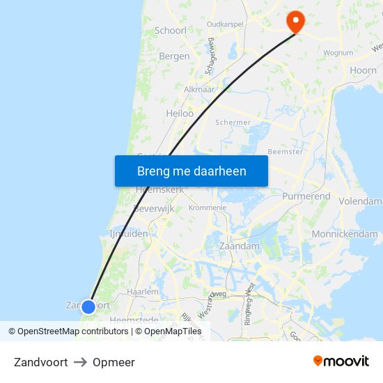 Zandvoort to Opmeer map