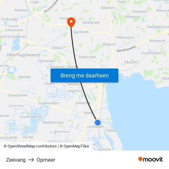 Zeevang to Opmeer map