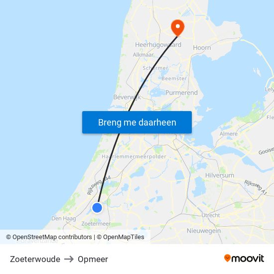 Zoeterwoude to Opmeer map