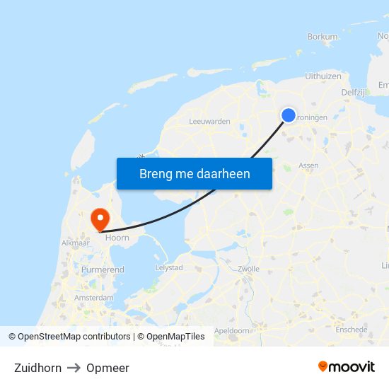 Zuidhorn to Opmeer map