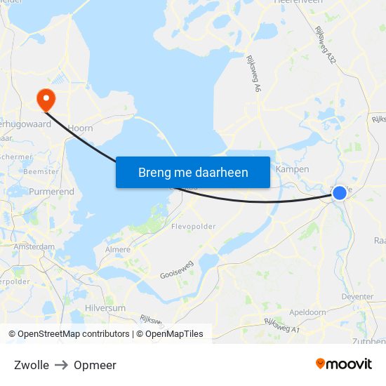 Zwolle to Opmeer map