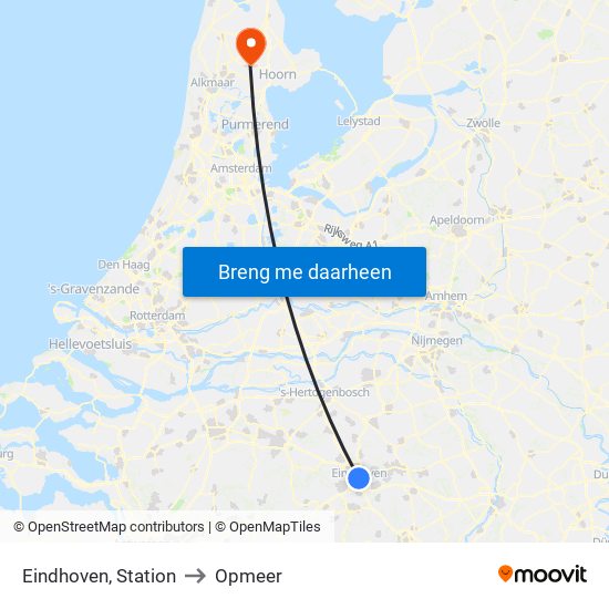 Eindhoven, Station to Opmeer map