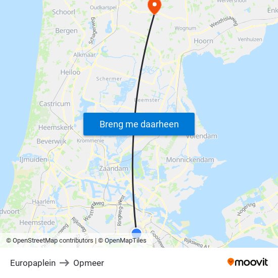 Europaplein to Opmeer map