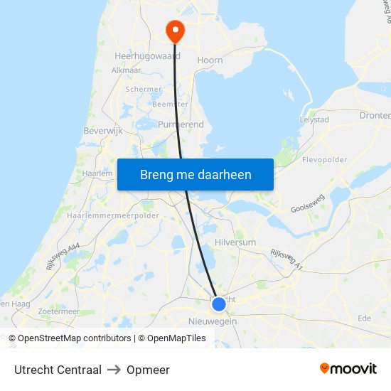 Utrecht Centraal to Opmeer map